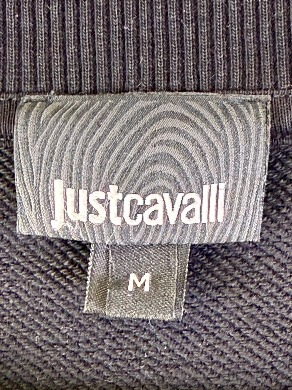 JUST CAVALLI BLACK COTTON SWEATSHIRT WITH SKULL GRAPHICS